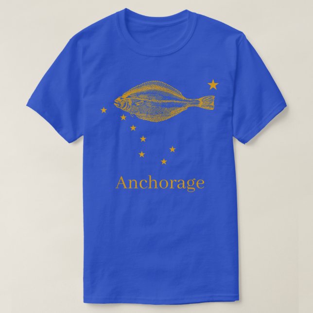 Anchorage Alaska State Flag Halibut Fishing  T-Shirt (Design Front)