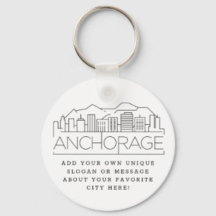 Anchorage, Alaska Stylized Skyline   Custom Slogan Key Ring
