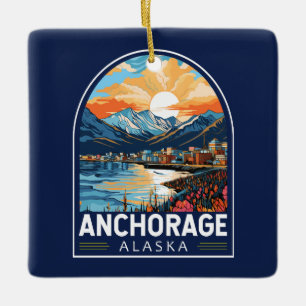 Anchorage Alaska Travel Art Emblem Ceramic Ornament