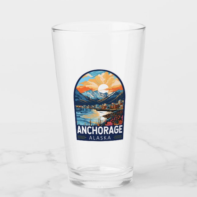 Anchorage Alaska Travel Art Emblem Glass (Front)