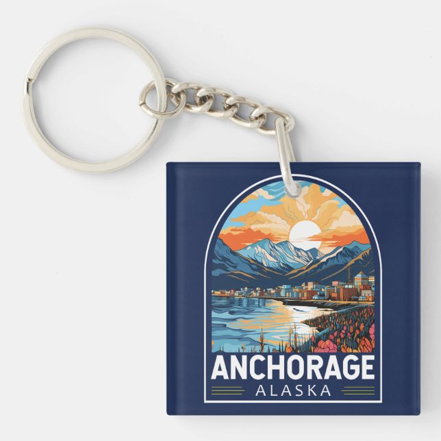 Anchorage Alaska Travel Art Emblem Key Ring (Front)
