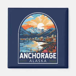 Anchorage Alaska Travel Art Emblem Magnet