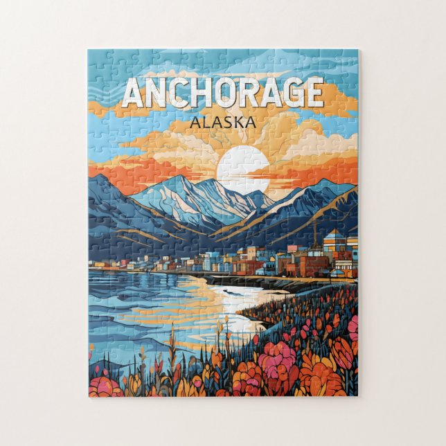 Anchorage Alaska Travel Art Vintage Jigsaw Puzzle (Vertical)