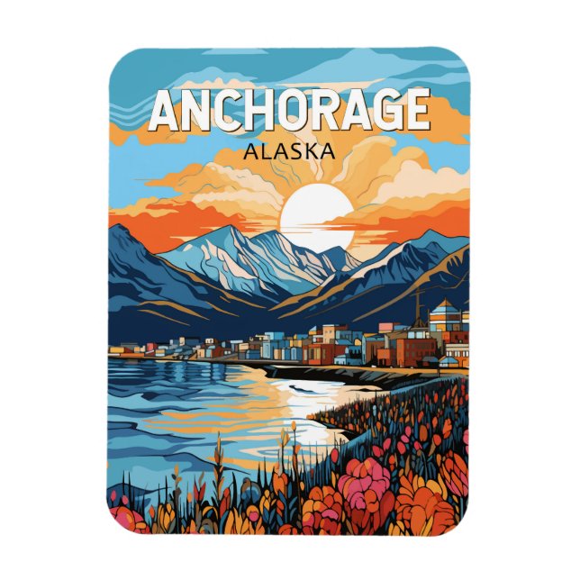 Anchorage Alaska Travel Art Vintage Magnet (Vertical)