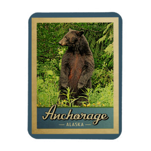 Anchorage Alaska Vintage Travel Bear Magnet