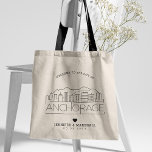 Anchorage, Alaska Wedding | Stylised Skyline Tote Bag<br><div class="desc">A unique wedding tote bag for a wedding taking place in the beautiful city of Anchorage,  Alaska.  This tote features a stylised illustration of the city's unique skyline with its name underneath.  This is followed by your wedding day information in a matching open lined style.</div>