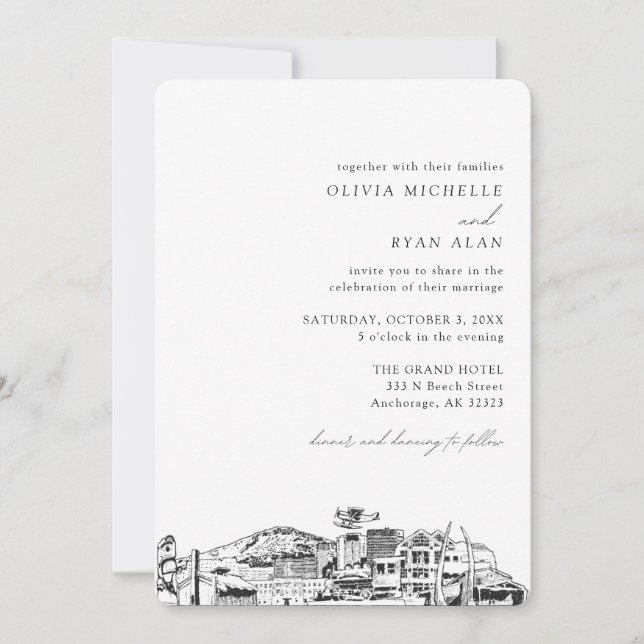 Anchorage Wedding Elegant Skyline Invitation (Front)
