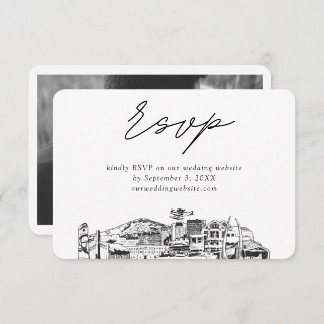 Anchorage Wedding Minimalist Sketch RSVP Enclosure Card (Front/Back)