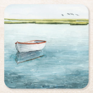 Anchored Bay I Square Paper Coaster