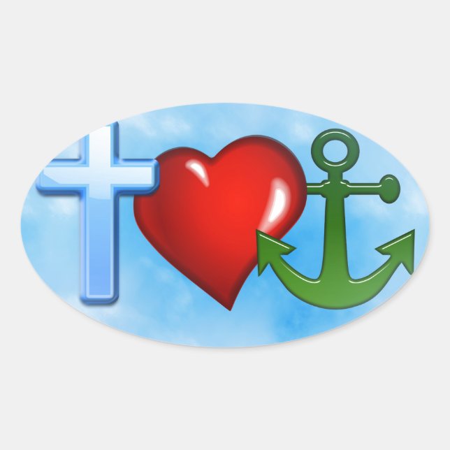 anchored by jesus oval sticker (Front)