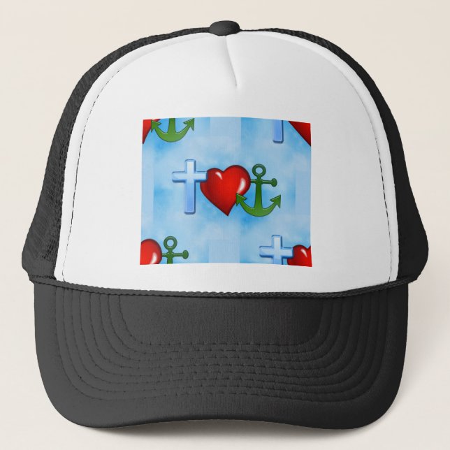 anchored by jesus trucker hat (Front)