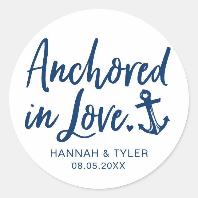 Anchored In Love Beach Nautical Wedding Classic Round Sticker (Front)