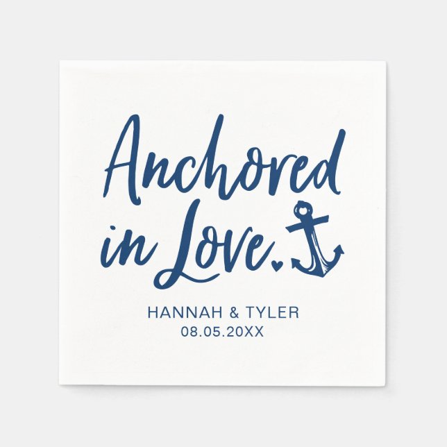 Anchored In Love Beach Nautical Wedding Napkin (Front)