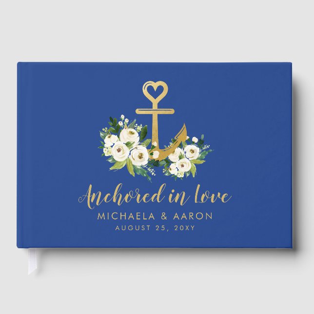 Anchored in Love Floral Nautical Wedding Guest Book (Front)