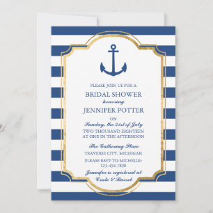 Anchored In Love II Nautical Stripe Bridal Shower Invitation