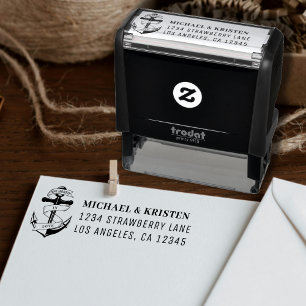Anchored in Love Nautical Anchor Wedding Address Self-inking Stamp