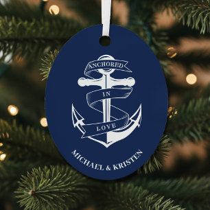 Anchored in Love Nautical Blue Anchor Christmas Metal Tree Decoration