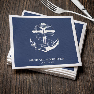 Anchored in Love Nautical Blue Anchor Wedding  Napkin