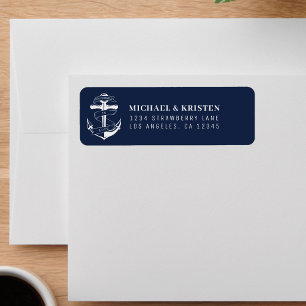 Anchored in Love Nautical Blue Anchor Wedding Return Address Label