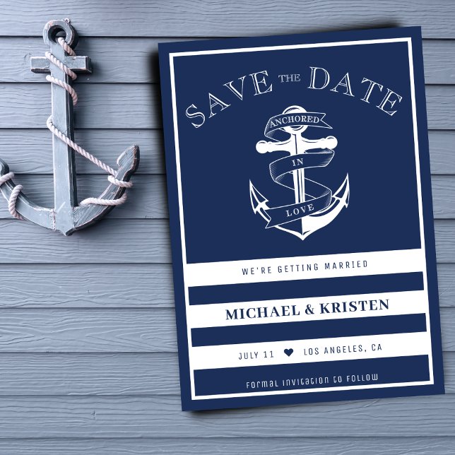Anchored in Love Nautical Blue Anchor Wedding  Save The Date (Anchored in Love Nautical Blue Anchor Wedding Save The Date
)