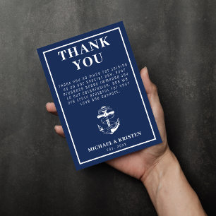 Anchored in Love Nautical Blue Anchor Wedding  Thank You Card