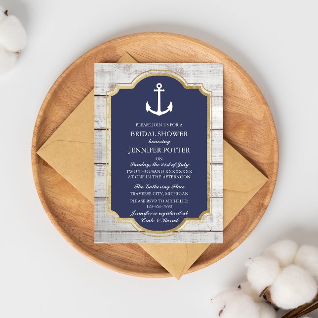Anchored In Love Rustic Nautical Bridal Shower Invitation (Creator Uploaded)