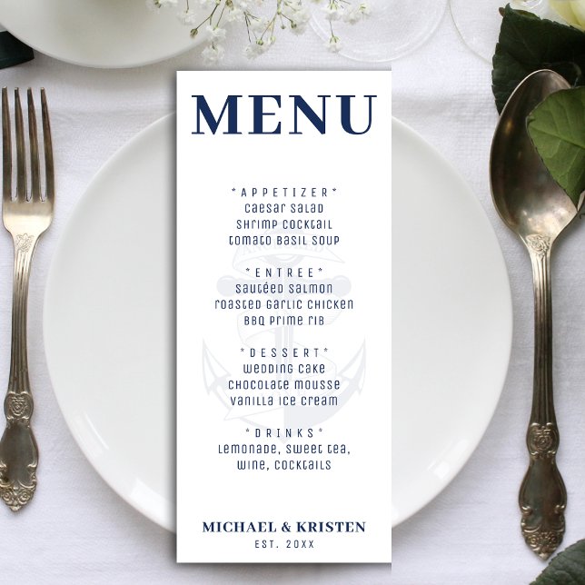 Anchored in Love White Nautical Anchor Wedding  Menu (Anchored in Love White Nautical Anchor Wedding Menu
)