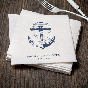 Anchored in Love White Nautical Anchor Wedding Napkin