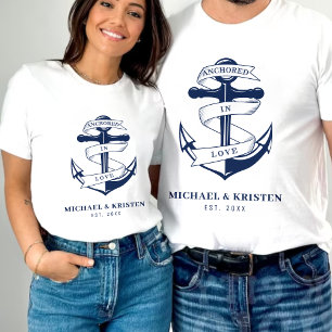 Anchored in Love White Nautical Anchor Wedding  T-Shirt