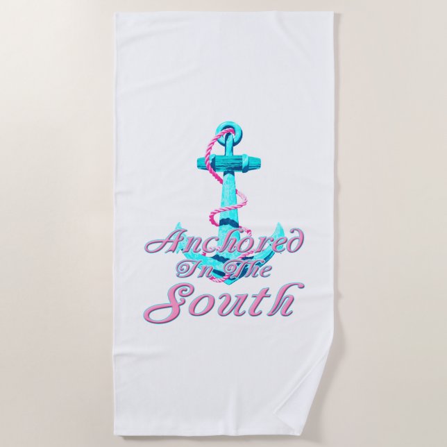 Anchored In the South Nautical Beach Towel (Front)
