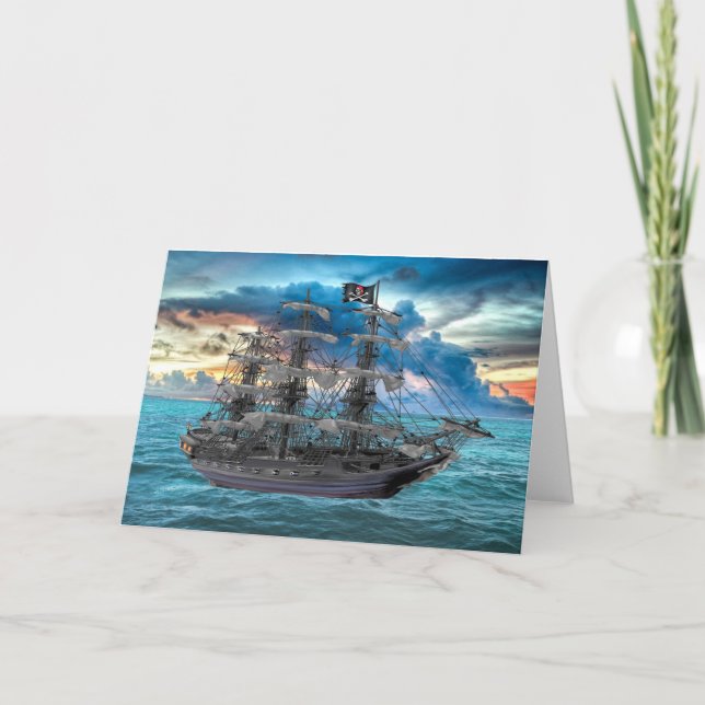 ANCHORED PIRATE SHIP AT SUNSET CARD (Front)
