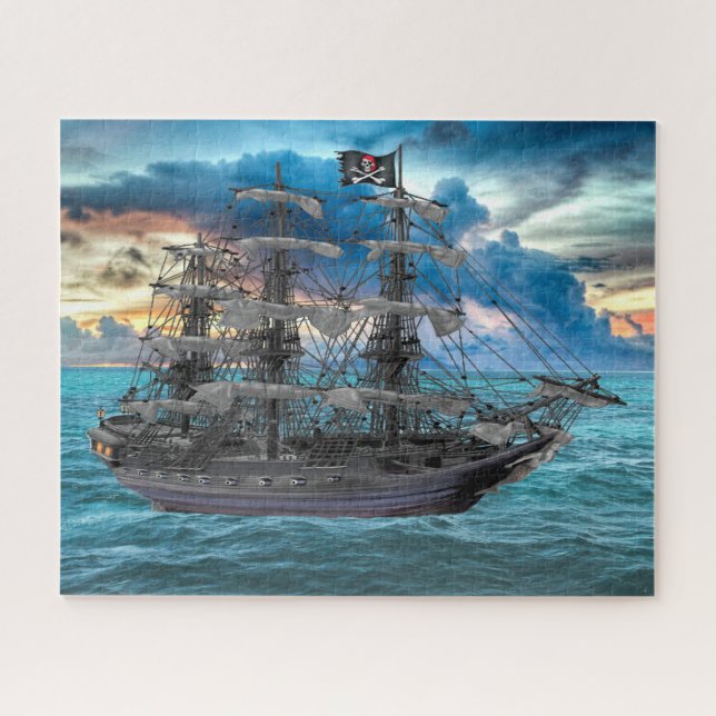 ANCHORED PIRATE SHIP AT SUNSET JIGSAW PUZZLE (Horizontal)