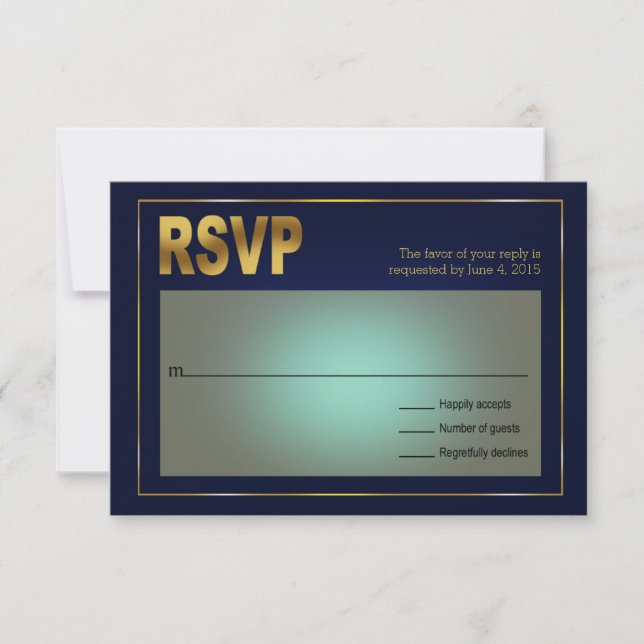 Anchored Seashell Nautical Wedding | navy and gold RSVP Card (Front)