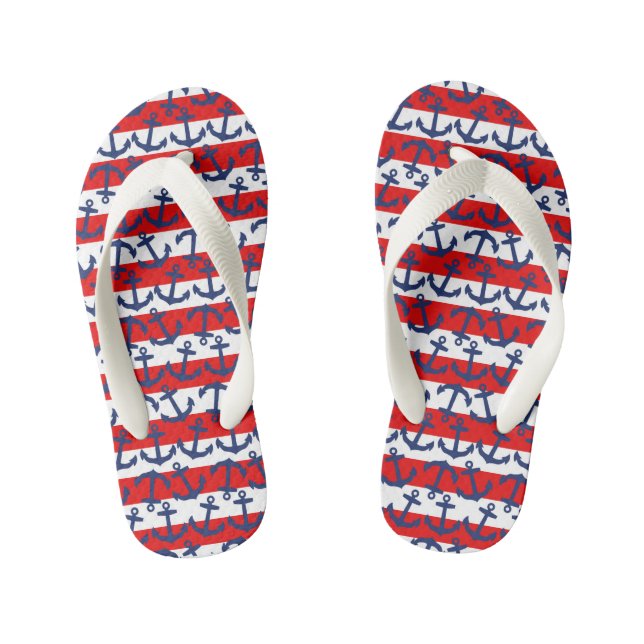 Anchors and Stripes, Nautical Flip Flops, Kids Kid's Thongs (Footbed)
