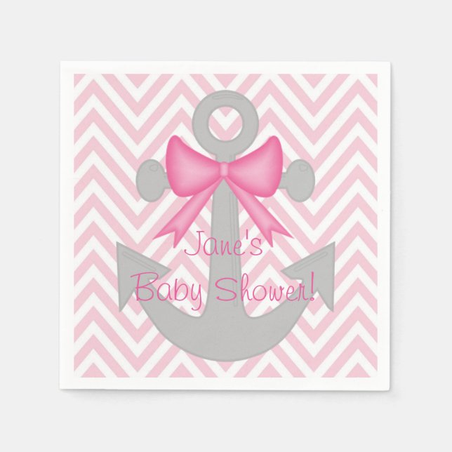 Anchors Away Girl Baby Shower Napkins (Front)