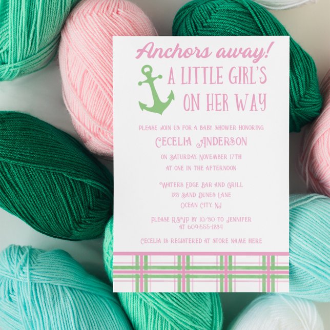 Anchors Away Girl Nautical Baby Shower  Invitation (Creator Uploaded)