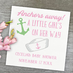Anchors Away Girl Nautical Baby Shower Napkin