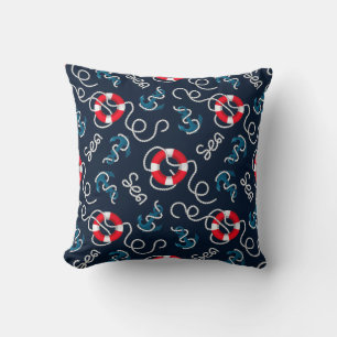 Anchors Away Life Ring Rope Nautical Sea Ocean Cushion