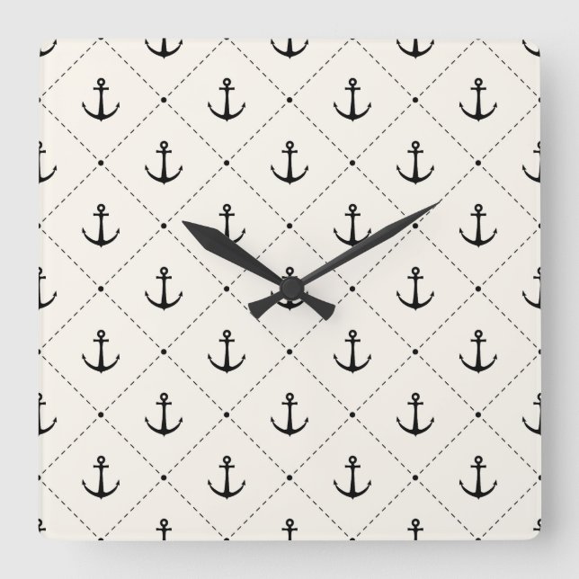 Anchors Away, Nautical Design Square Wall Clock (Front)