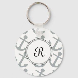 Anchors Away Pattern with Monogram Key Ring