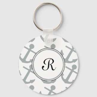 Anchors Away Pattern with Monogram Key Ring