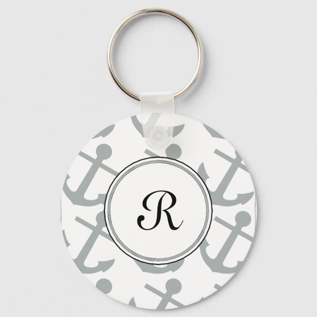 Anchors Away Pattern with Monogram Key Ring (Front)