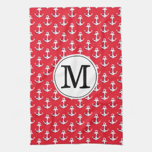 Anchors Away! Red Custom Monogrammed Golf Bag Tea Towel