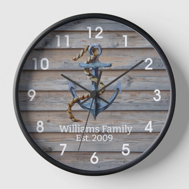 Anchors Away Wall Clock Black Wooden Frame (Front)
