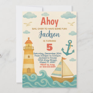 Anchors Aweigh! Nautical Birthday Invitation