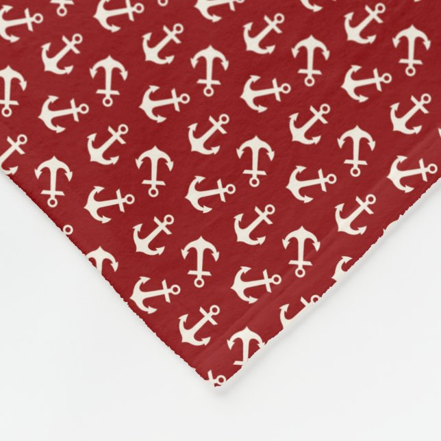 Anchors Aweigh Nautical Pattern in Red and White Fleece Blanket (Corner)