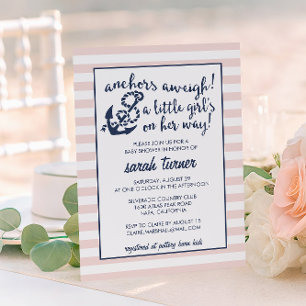 Anchors Aweigh! Nautical Pink Girl Baby Shower Invitation