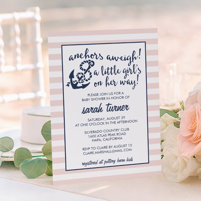 Anchors Aweigh! Nautical Pink Girl Baby Shower Invitation (Creator Uploaded)