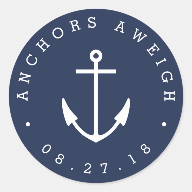 Anchors Aweigh | Navy Nautical Baby Shower Classic Round Sticker (Front)