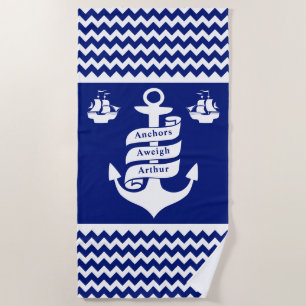 Anchors Aweigh Retirement Cruise Nautical Beach Towel